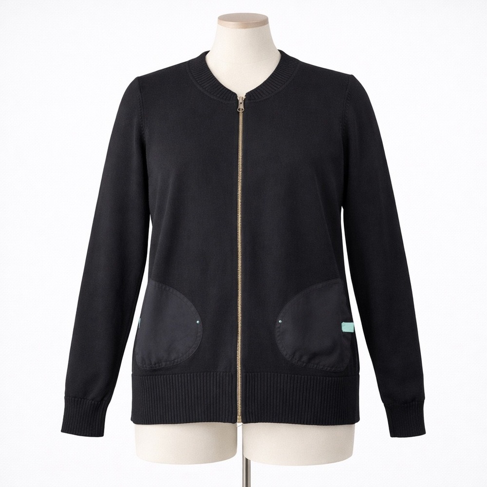 Gap Vintage Y2K Full Zip Bomber Sweater Black Knit Cardigan Mock Neck Jacket‎ L